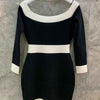 Cosmicchic 2022 Autumn Off shoulder Pencil Hugging Dress Patchwork Slash Neck Long Sleeve High Waist Slim Mini Knitted Dresses