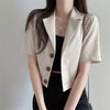 Cotton Linen Cropped Shirt Women 2023 Summer Korean Style Short Sleeve Crop Tops Girls Elegant Brown Women Blazer Spring