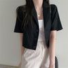 Cotton Linen Cropped Shirt Women 2023 Summer Korean Style Short Sleeve Crop Tops Girls Elegant Brown Women Blazer Spring
