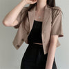Cotton Linen Cropped Shirt Women 2023 Summer Korean Style Short Sleeve Crop Tops Girls Elegant Brown Women Blazer Spring