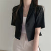 Cotton Linen Cropped Shirt Women 2023 Summer Korean Style Short Sleeve Crop Tops Girls Elegant Brown Women Blazer Spring