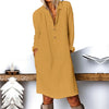 Cotton Linen Women Dress 2022 Spring Autumn Loose Casual Vestidos Long Sleeve Nature Button Turn Down Collar Dresses