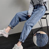 Cotton Straight Jeans Woman Elasticity High Waist Jeans Woman Plus Size Mom Jeans Blue Loose Harem Pants Sale
