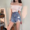 Cotton Women's High Waist Denim Shorts Ripped Hollow Out Hole Streetwear Plus Size Black Blue Jean 2022 Summer