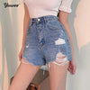 Cotton Women's High Waist Denim Shorts Ripped Hollow Out Hole Streetwear Plus Size Black Blue Jean 2022 Summer
