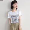 Cotton Women's T-shirt Printing O-neck Tees Casual Loose Short Sleeve Top Female Clothes T Shirt