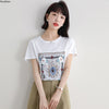 Cotton Women's T-shirt Printing O-neck Tees Casual Loose Short Sleeve Top Female Clothes T Shirt