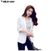 Cotton and Linen Small Suit Women's Jacket Autumn Spring and Summer Slim Slimming Cropped Sleeves Short Shirt White