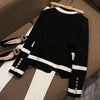 Court Style Black White Contrast Women Coat High-Quality Light  Metal Buckle suit Female clothes