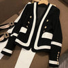 Court Style Black White Contrast Women Coat High-Quality Light  Metal Buckle suit Female clothes