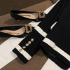 Court Style Black White Contrast Women Coat High-Quality Light  Metal Buckle suit Female clothes