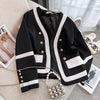 Court Style Black White Contrast Women Coat High-Quality Light  Metal Buckle suit Female clothes
