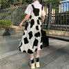 Cow Print Dresses Women A-line Students All-match Folds Midi Sweet Harajuku Design BF Casual Korean Style Summer College Vestido