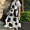Cow Print Dresses Women A-line Students All-match Folds Midi Sweet Harajuku Design BF Casual Korean Style Summer College Vestido
