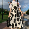 Cow Print Dresses Women A-line Students All-match Folds Midi Sweet Harajuku Design BF Casual Korean Style Summer College Vestido