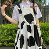 Cow Print Dresses Women A-line Students All-match Folds Midi Sweet Harajuku Design BF Casual Korean Style Summer College Vestido