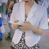 Crop Blazers Women Coats Ropa Para Mujer Short Sleeve Outwear All-match Solid Simple Loose Chic Korean Casual Elegant