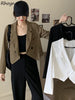 Crop Blazers Women Spring Temperament Casual Simple All-match Daily Casual Office Lady Korean Style Thin Preppy