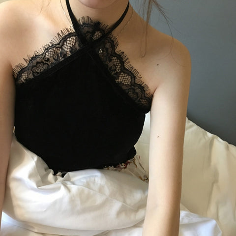 Crop Top Women 2022 Summer Tops Off Shoulder Tank Fem Knitted Velvet Patchwork Lace Halter Cropped Debardeur Woman Clothes