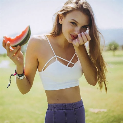 Crop Top Women Camis Sexy Cotton Cross Bandage Summer Tops Black White Bandeau Tank Tops Women Clothing Sexy Cropped Feminino