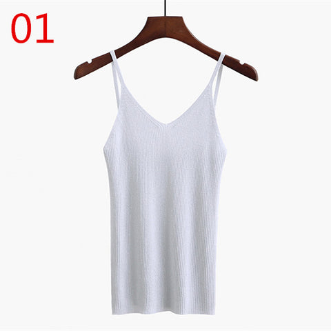 Crop Tops Women 2022 Sexy Knitted Tank Tops Gold Thread Top Vest Summer Camisole Women off white tank top fitness fem t shirt