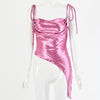 Crop Tops Women's Sexy Low Cut Satin Camis Irregular Backless Sexy Blouse Ladies Spaghetti Strap Tank Top