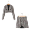 Crop blazer and skirt sets elegant jacket notched long sleeve houndstooth blazer suits 2 pieces set women office wear skirt sets