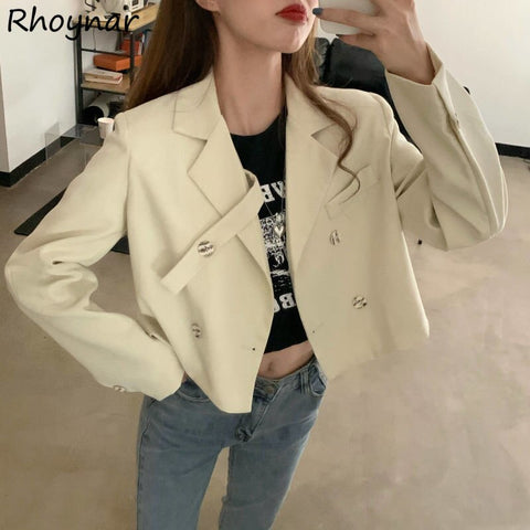 Cropped Blazers Women Casual Notched Long Sleeve Outerwear Clothing Autumn Mujer Ropa Minimalist Korean Style Aesthetic