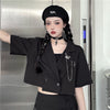 Cropped Blazers Women Fashionable Stylish Leisure All-match Black Notched Summer Short Sleeve Korean Style Design Overcoat Lady