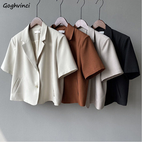 Cropped Blazers Women Leisure Short Sleeve Summer Lady Trendy Korean Style Office All-match Cozy Simple Female Students Outwear