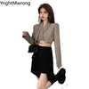 Cross Waist Lace-Up Short Lapel Blazer Sexy Slim Crop Top Women Korean Outfit Coat Chaqueta Fall Spring Clothes Ladies