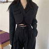Cross Waist Lace-Up Short Lapel Blazer Sexy Slim Crop Top Women Korean Outfit Coat Chaqueta Fall Spring Clothes Ladies