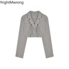 Cross Waist Lace-Up Short Lapel Blazer Sexy Slim Crop Top Women Korean Outfit Coat Chaqueta Fall Spring Clothes Ladies