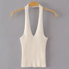 halter knitted crop tops women V neck tank top sleeveless sexy top camisole short tank vest clothing