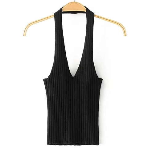 halter knitted crop tops women V neck tank top sleeveless sexy top camisole short tank vest clothing