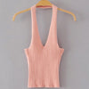halter knitted crop tops women V neck tank top sleeveless sexy top camisole short tank vest clothing