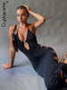 Cryptographic Cut Out Sexy Backless Halter Maxi Dress Bodycon Outfits Women's Long Dresses Elegant Club Party Vestidos