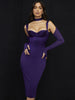 Cryptographic Elegant Gown Club Party Purple Corset Midi Dress Outfits Sexy Halter Backless Mesh Sleeve Dresses Bodycon Clothes