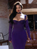 Cryptographic Elegant Gown Club Party Purple Corset Midi Dress Outfits Sexy Halter Backless Mesh Sleeve Dresses Bodycon Clothes