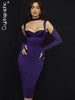 Cryptographic Elegant Gown Club Party Purple Corset Midi Dress Outfits Sexy Halter Backless Mesh Sleeve Dresses Bodycon Clothes