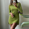 Cryptographic Long Sleeve Autumn Split Dress for Women Club Party Elegant Tie Up Sexy Backless Mini Dresses Birthday
