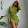 Cryptographic Long Sleeve Autumn Split Dress for Women Club Party Elegant Tie Up Sexy Backless Mini Dresses Birthday