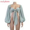 Cryptographic Sexy Backless Square Collar Wrap Women Shirts Batwing Sleeve Solid Crop Tops Women Tops and Blouses 2023
