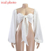 Cryptographic Sexy Backless Square Collar Wrap Women Shirts Batwing Sleeve Solid Crop Tops Women Tops and Blouses 2023