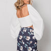 Cryptographic Sexy Backless Square Collar Wrap Women Shirts Batwing Sleeve Solid Crop Tops Women Tops and Blouses 2023