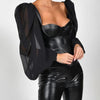 Cryptographic Square Collar PU Leather Sexy Backless Puff Sleeve Blouses Women Off Shoulder Tops Female Shirts Blusa Sheer Mesh