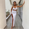 Cryptographic Straps Sexy Backless Split Maxi Dress Summer Holiday Elegant Cut Out Sleeveless Dresses Evening Club Party Solid