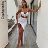 Cryptographic Straps Sexy Backless Split Maxi Dress Summer Holiday Elegant Cut Out Sleeveless Dresses Evening Club Party Solid