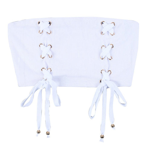 streetwear lace up tube top ribbed off shoulder tank top sexy strapless camis 2022 summer crop top short clothing