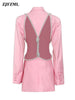 Crystal Drill Backless One Piece Blazer Jackets Spring Autumn Female Clothes Long Sleeve Notched Collar Button Down Coats